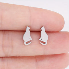 Cat Stud Earrings Stainless Steel 18K Plated Style Earrings