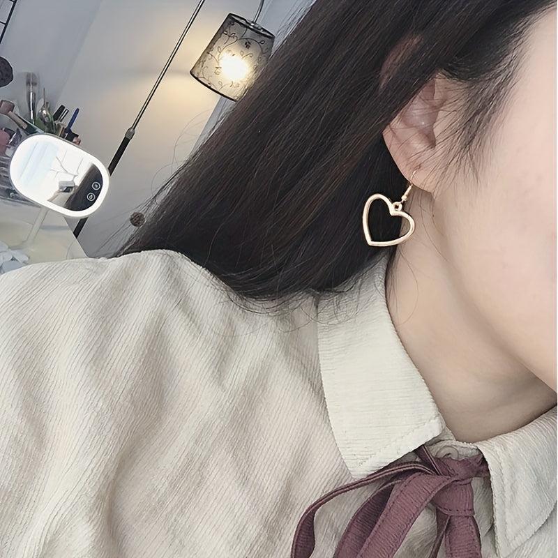 Golden Silvery Hollow Heart Shape Dangle Earrings 18K Plated Jewelry