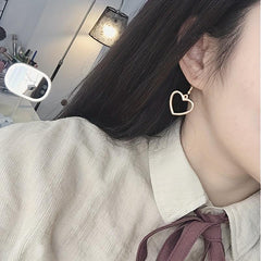 Golden Silvery Hollow Heart Shape Dangle Earrings 18K Plated Jewelry