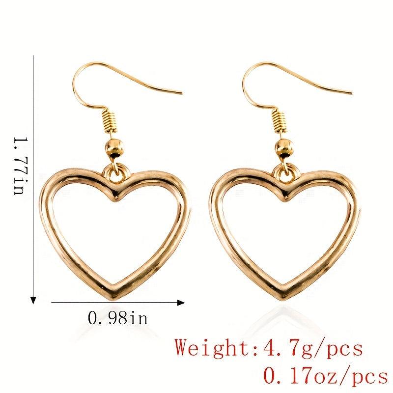 Golden Silvery Hollow Heart Shape Dangle Earrings 18K Plated Jewelry