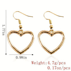 Golden Silvery Hollow Heart Shape Dangle Earrings 18K Plated Jewelry