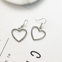 Golden Silvery Hollow Heart Shape Dangle Earrings 18K Plated Jewelry
