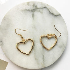 Golden Silvery Hollow Heart Shape Dangle Earrings 18K Plated Jewelry