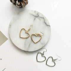 Golden Silvery Hollow Heart Shape Dangle Earrings 18K Plated Jewelry