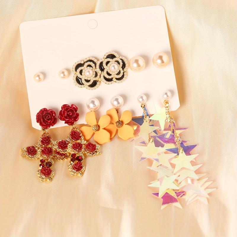 6pairs Retro Vacation Style Earrings Set
