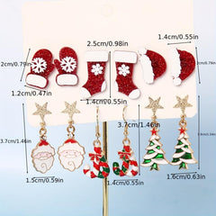 Christmas Earrings Set Santa Claus Cane Tree Ear Jewelry Female Gift