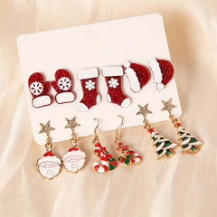 Christmas Earrings Set Santa Claus Cane Tree Ear Jewelry Female Gift