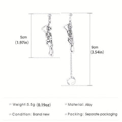 Halloween Skeleton Chain Asymmetric Dangle Earrings Retro Goth Style Jewelry