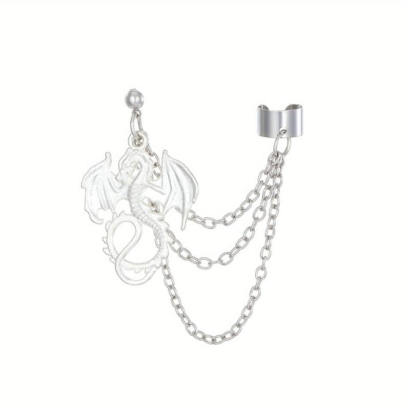 Halloween Skeleton Chain Asymmetric Dangle Earrings Retro Goth Style Jewelry