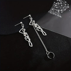 Halloween Skeleton Chain Asymmetric Dangle Earrings Retro Goth Style Jewelry