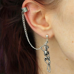 Halloween Skeleton Chain Asymmetric Dangle Earrings Retro Goth Style Jewelry