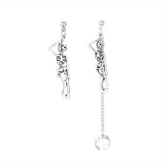 Halloween Skeleton Chain Asymmetric Dangle Earrings Retro Goth Style Jewelry