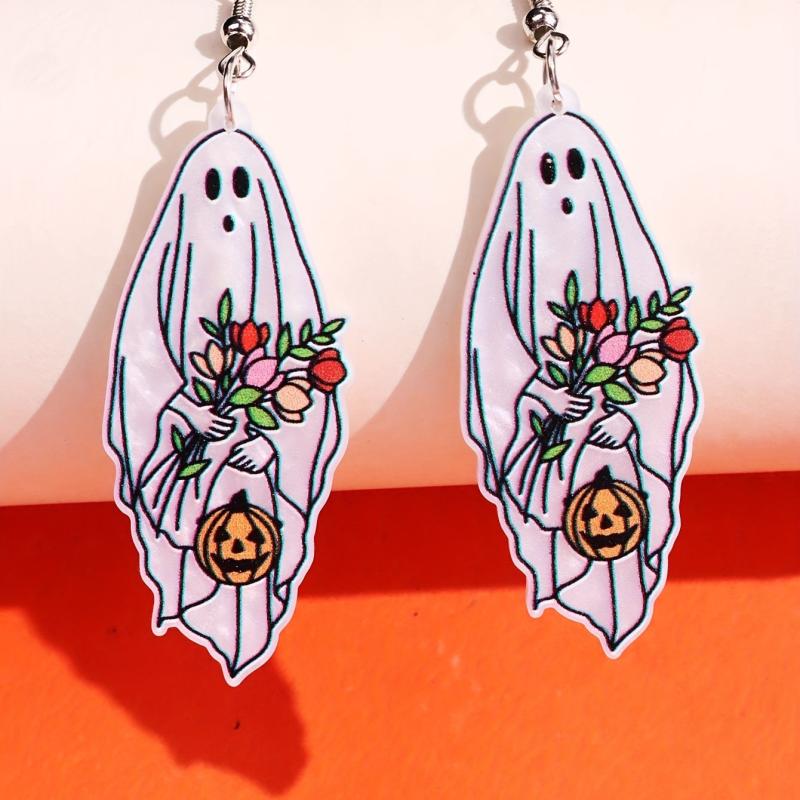 Halloween Ghost Colorful Flower Pumpkin Dangle Earrings