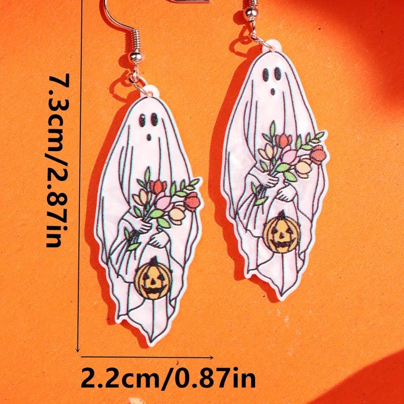 Halloween Ghost Colorful Flower Pumpkin Dangle Earrings