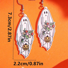 Halloween Ghost Colorful Flower Pumpkin Dangle Earrings