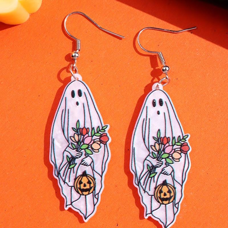 Halloween Ghost Colorful Flower Pumpkin Dangle Earrings