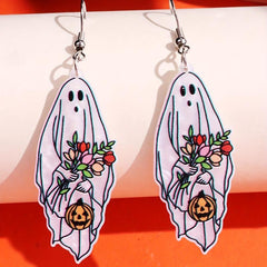 Halloween Ghost Colorful Flower Pumpkin Dangle Earrings
