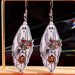Halloween Ghost Colorful Flower Pumpkin Dangle Earrings