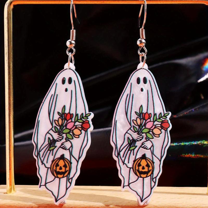 Halloween Ghost Colorful Flower Pumpkin Dangle Earrings