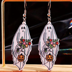 Halloween Ghost Colorful Flower Pumpkin Dangle Earrings