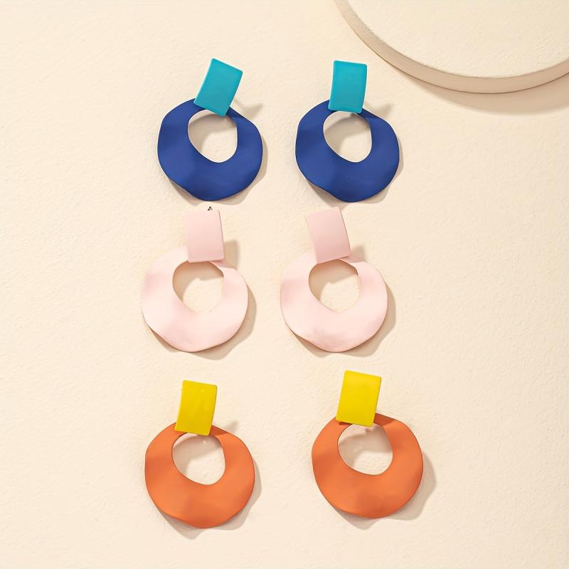 Geometric Circle Shape Dangle Earrings Steel Vocation Style Jewelry