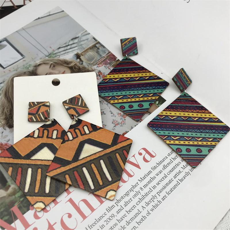Boho Square Pendant Dangle Earrings Zinc Alloy Gift For Women