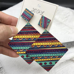 Boho Square Pendant Dangle Earrings Zinc Alloy Gift For Women