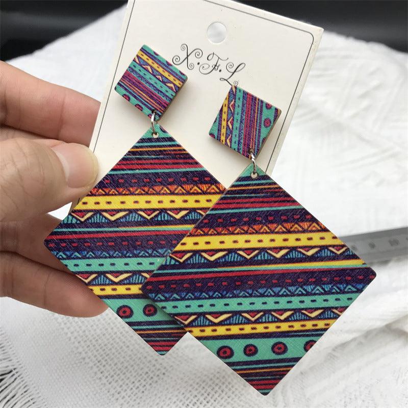 Boho Square Pendant Dangle Earrings Zinc Alloy Gift For Women