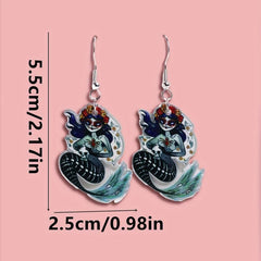 Halloween Horror Mermaid Skull Dangle Earrings Goth Style Acrylic Jewelry