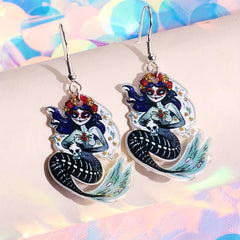 Halloween Horror Mermaid Skull Dangle Earrings Goth Style Acrylic Jewelry
