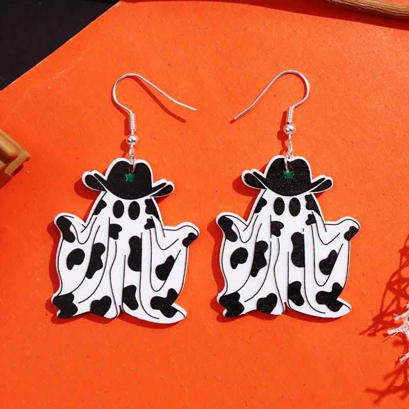 Adorable Ghost Cow Dangle Earrings Acrylic Jewelry for Halloween Party