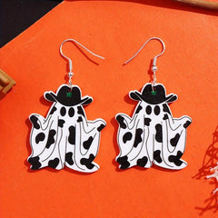 Adorable Ghost Cow Dangle Earrings Acrylic Jewelry for Halloween Party
