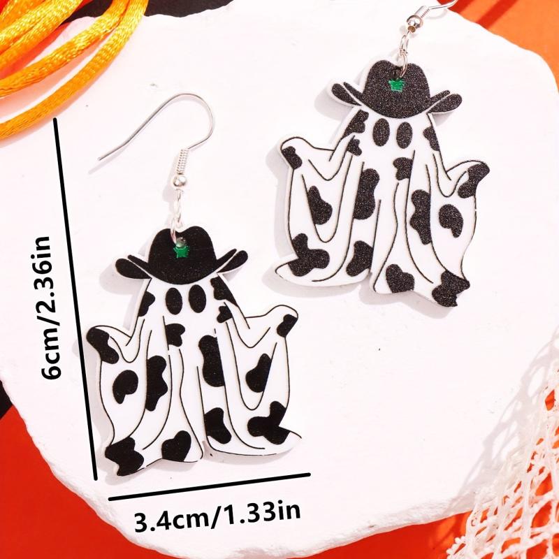 Adorable Ghost Cow Dangle Earrings Acrylic Jewelry for Halloween Party