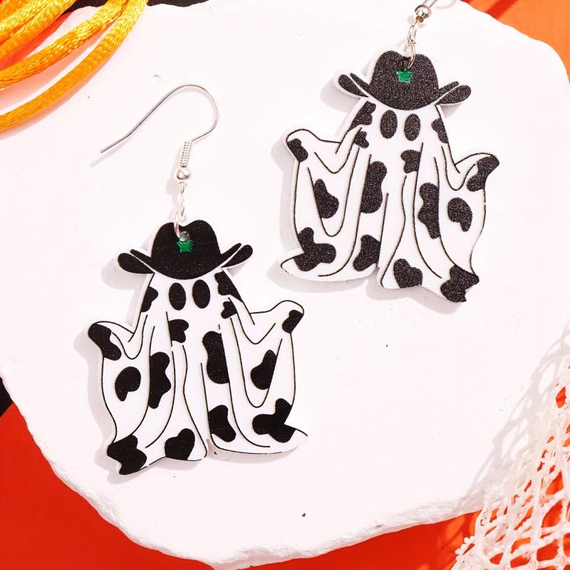 Adorable Ghost Cow Dangle Earrings Acrylic Jewelry for Halloween Party