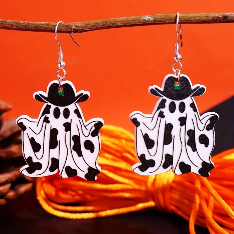 Adorable Ghost Cow Dangle Earrings Acrylic Jewelry for Halloween Party
