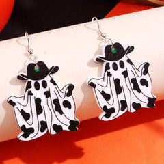 Adorable Ghost Cow Dangle Earrings Acrylic Jewelry for Halloween Party
