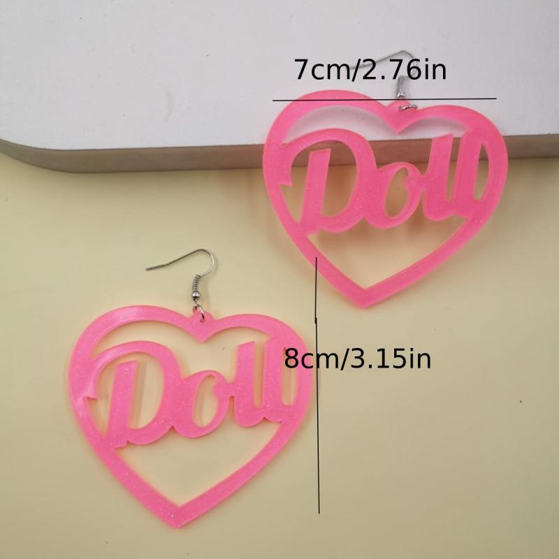 Pink Heart Shape Letter Pendant Earrings
