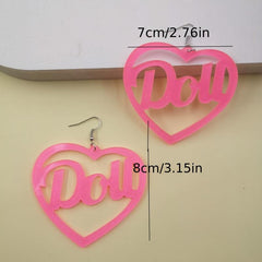 Pink Heart Shape Letter Pendant Earrings