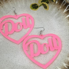 Pink Heart Shape Letter Pendant Earrings