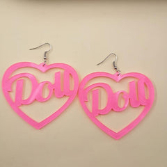 Pink Heart Shape Letter Pendant Earrings