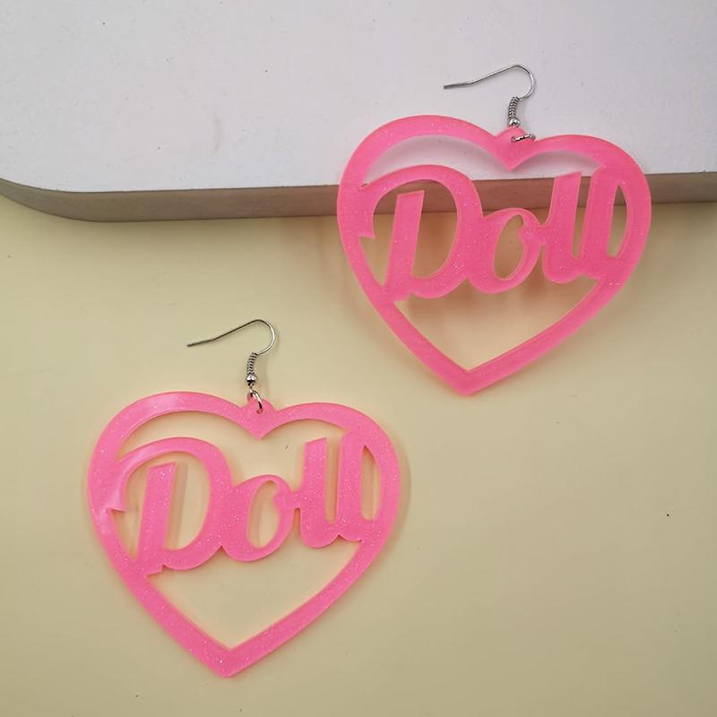 Pink Heart Shape Letter Pendant Earrings