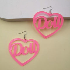 Pink Heart Shape Letter Pendant Earrings