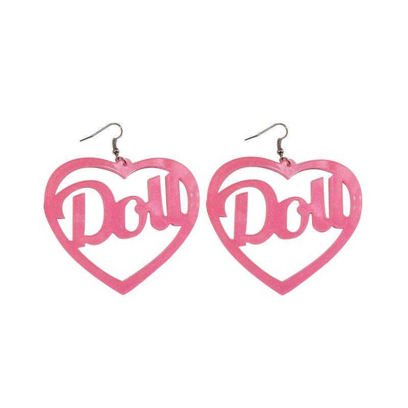 Pink Heart Shape Letter Pendant Earrings