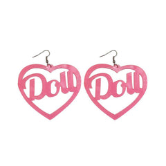 Pink Heart Shape Letter Pendant Earrings