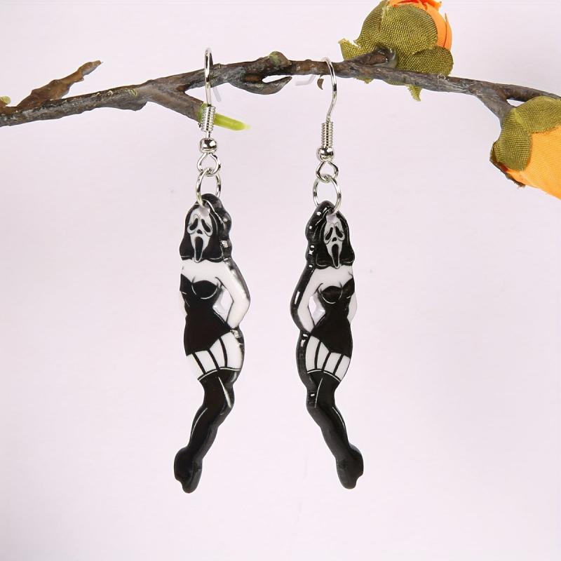 Halloween Skull Sexy Beauty Dangle Earrings Acrylic Jewelry Female Gift