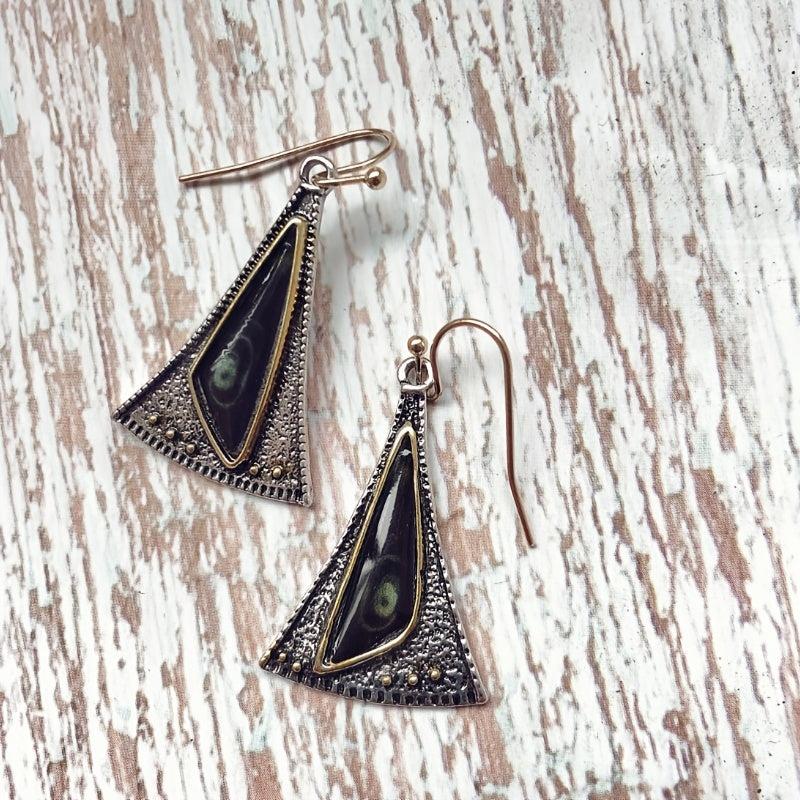 Boho Triangle Fan Resin Stone Dangle Earrings