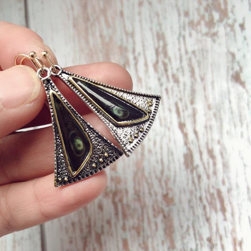 Boho Triangle Fan Resin Stone Dangle Earrings