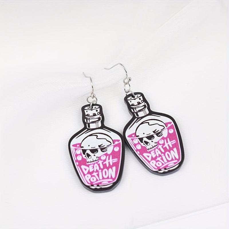 Halloween Pink Poisonous Bottle Dangle Earrings Acrylic Jewelry