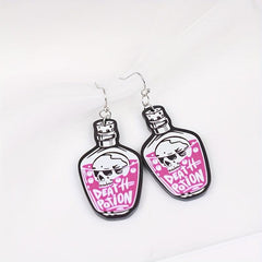 Halloween Pink Poisonous Bottle Dangle Earrings Acrylic Jewelry
