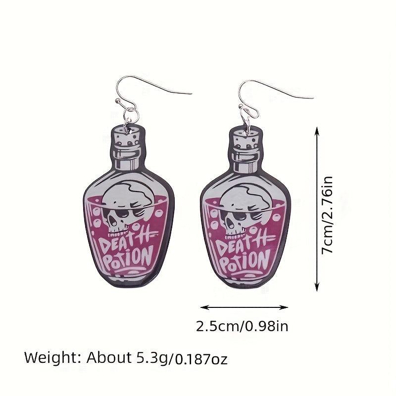 Halloween Pink Poisonous Bottle Dangle Earrings Acrylic Jewelry